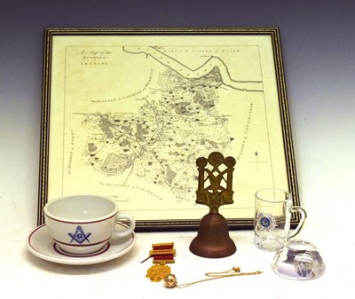 Lot 463 - Masonic Interest - Silver-gilt cross/ball, cup and saucer, jewel etc.