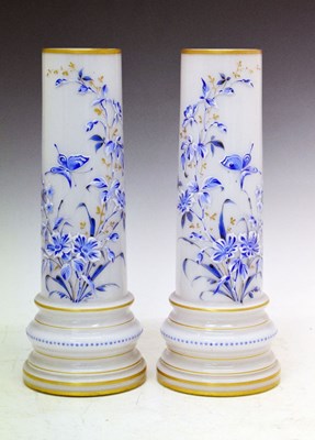 Lot 312 - Pair of 19th Century painted opaque glass vases