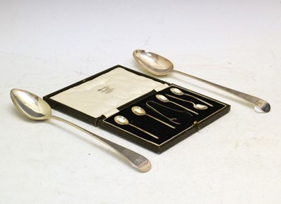 Lot 129 - Two silver serving spoons, etc.