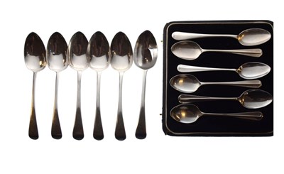 Lot 132 - Six early 19th Century teaspoons, together with a cased set of five 1930's teaspoons