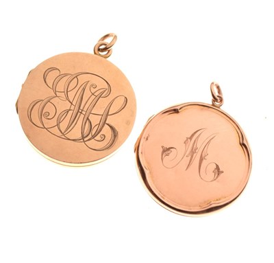 Lot 76 - Two 9ct gold circular lockets