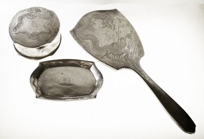 Lot 98 - Chinese export three-piece white metal dressing set