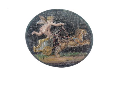 Lot 43 - 19th Century Italian 'Grand Tour' souvenir micromosaic panel - Eros and chariot