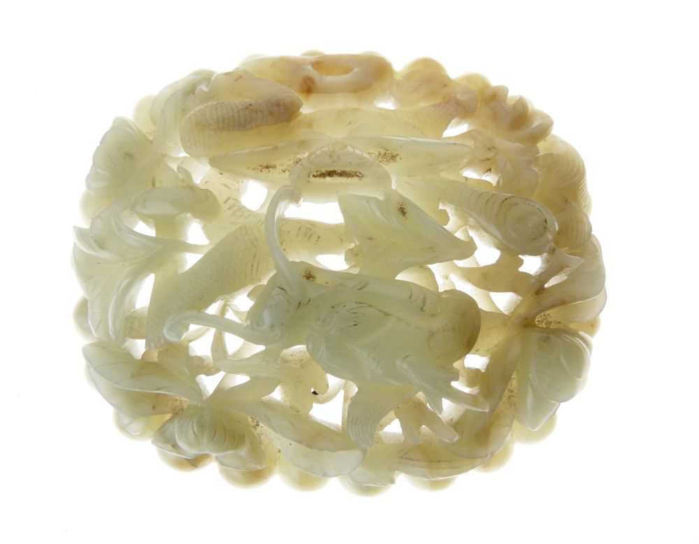 Lot 187 - Chinese carved celadon jade panel
