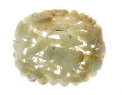 Lot 187 - Chinese carved celadon jade panel