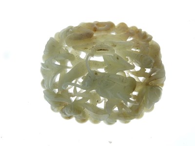 Lot 187 - Chinese carved celadon jade panel