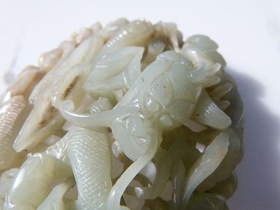 Lot 187 - Chinese carved celadon jade panel