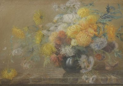 Lot 385 - English School early 20th Century - Pastel on paper - Still life with chrysanthemums