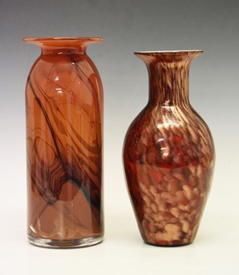 Lot 313 - Anthony Stern (1944-2022) - Red ground glass vase with swirled decoration and another vase