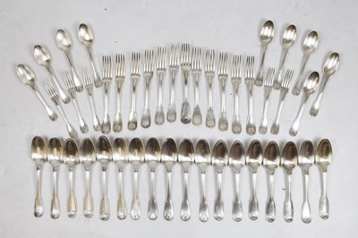 Lot 95 - Matched set of late 19th Century French silver 'Shell, Fiddle and Thread' pattern flatware