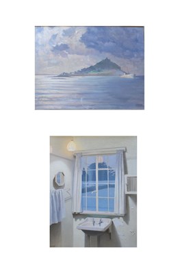 Lot 425 - Clifford Hanney (1890-1990)  - Two oils on canvas - 'Jutland Echoes' and bathroom scene