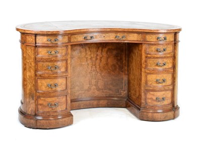 Lot 645 - Fine Victorian burr walnut kidney-shaped pedestal desk by Gillow & Co