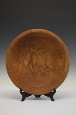 Lot 195 - J.R. Bonner - Large treen bowl together with a pair of  salad servers