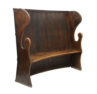 Lot 682 - Early 19th Century oak barrel back tavern settle