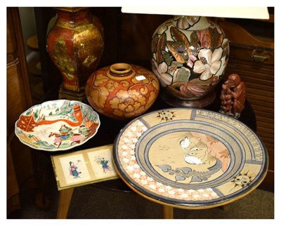 Lot 729 - Pair table lamps, plaster plaque, vase etc.