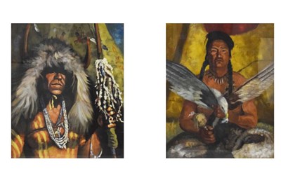 Lot 596 - Pair of oil paintings behind glass of Native American Indian Chiefs