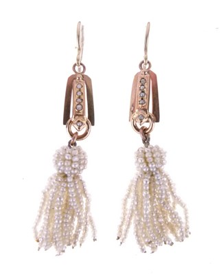 Lot 60 - Pair of Victorian seed pearl tassel earrings