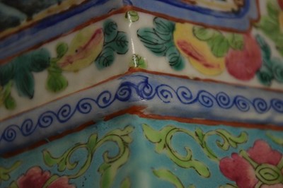 Lot 278 - Pair of Chinese Canton Famille Rose hexagonal baluster vases