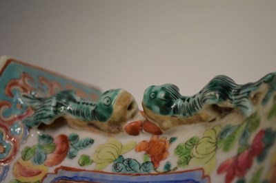 Lot 278 - Pair of Chinese Canton Famille Rose hexagonal baluster vases