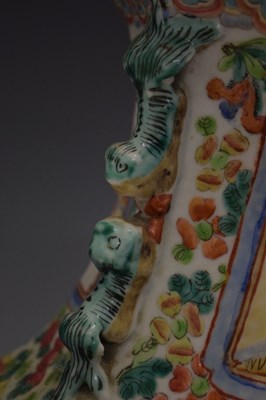 Lot 278 - Pair of Chinese Canton Famille Rose hexagonal baluster vases