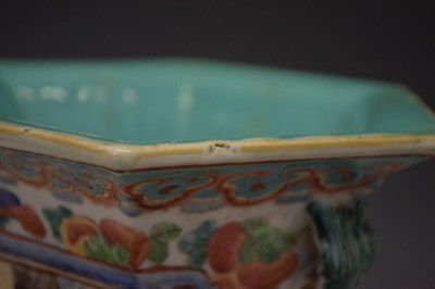 Lot 278 - Pair of Chinese Canton Famille Rose hexagonal baluster vases