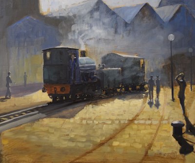 Lot 709 - Michael B. Edwards (1939-2009) - Oil on board - 'Steam Engine Joy Rides'