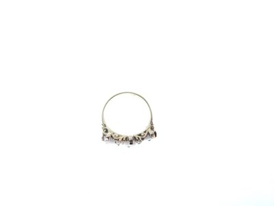 Lot 27 - Three-stone opal ring, stamped '18ct'