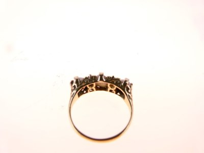 Lot 27 - Three-stone opal ring, stamped '18ct'