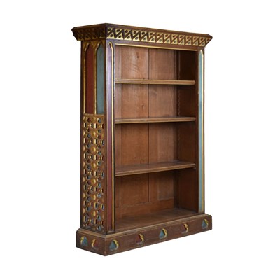 Lot 720 - Victorian oak and polychrome Gothic revival bookcase