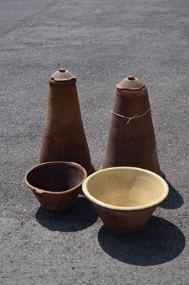 Lot 785 - Pair of terracotta rhubarb forcers and bowls