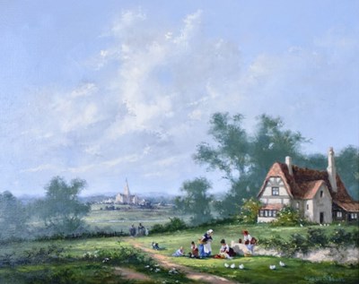 Lot 591 - Barbara Gudrun Sibbons (b.1925) - Oil on canvas - Rural landscape with cottage
