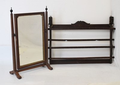 Lot 735 - Carved oak plate rack and a dressing mirror