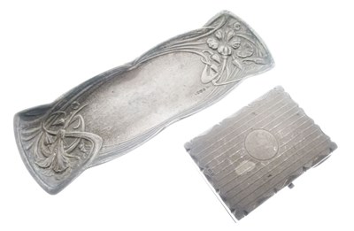 Lot 137 - Edward VII silver card case, and Walker & Hall Art Nouveau pen tray