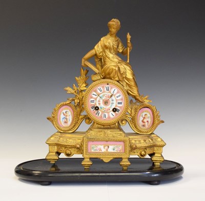 Lot 537 - French gilt metal and porcelain mounted mantel clock
