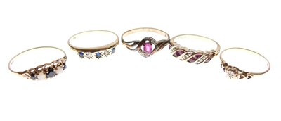 Lot 45 - Five 9ct gold gem-set dress rings