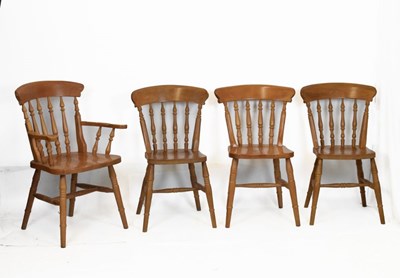 Lot 706 - Set of eight pine stick-back kitchen chairs