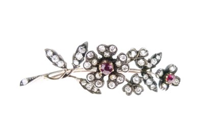 Lot 43 - Late Victorian diamond and ruby naturalistic floral brooch