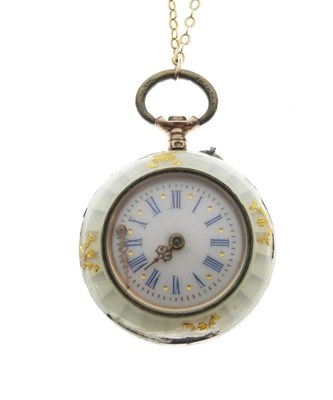 Lot 124 - Swiss white metal and enamel fob watch