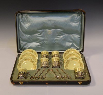 Lot 210 - Cased late 19th Century silver mounted Royal Worcester coffee set