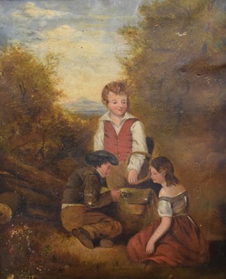 Lot 614 - 19th Century oil on canvas - Children in forest