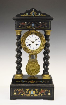 Lot 530 - Mid 19th Century French ebonised portico clock