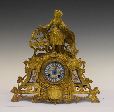 Lot 549 - Late 19th Century French gilt spelter figural mantel clock