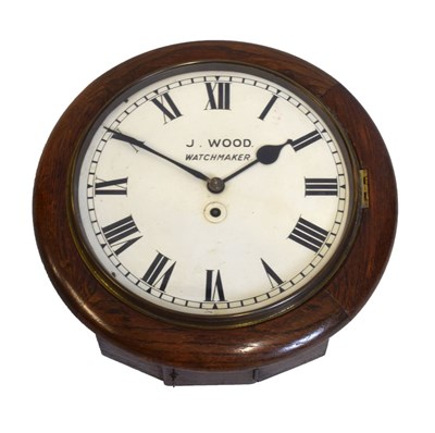 Lot 489 - Early 20th Century oak-cased wall clock, 'J. Wood, Watchmaker'