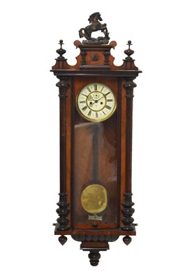Lot 522 - Walnut cased twin weight driven Vienna wall clock