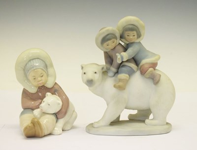 Lot 411 - Lladro figure group, Eskimo Riders, 5353 and Boy with Polar Bear