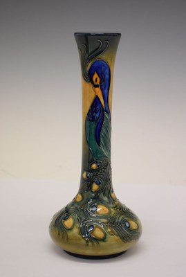 Lot 370 - Moorcroft bottle vase with peacock decoration by Rachel Bishop