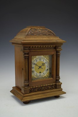 Lot 496 - German inlaid walnut-cased chiming bracket clock