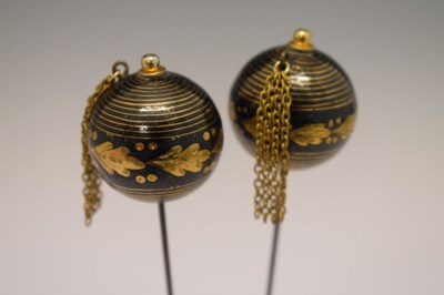 Lot 116 - Pair of hat pins with chains