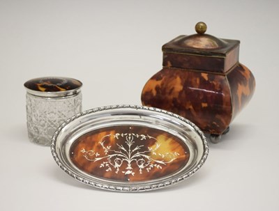 Lot 123 - Tortoiseshell tea caddy and more items