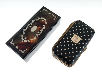 Lot 131 - 19th Century tortoiseshell and piquework snuff box and match case